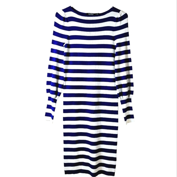 Lauren Ralph Lauren Navy and White Striped Midi Dress - Picture 2 of 7